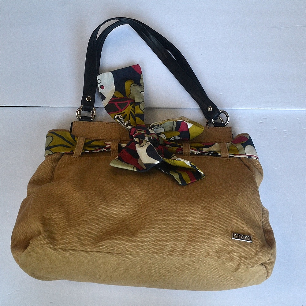 MICHE CANVAS PURSE WITH SCARF TAN / MEDIUM